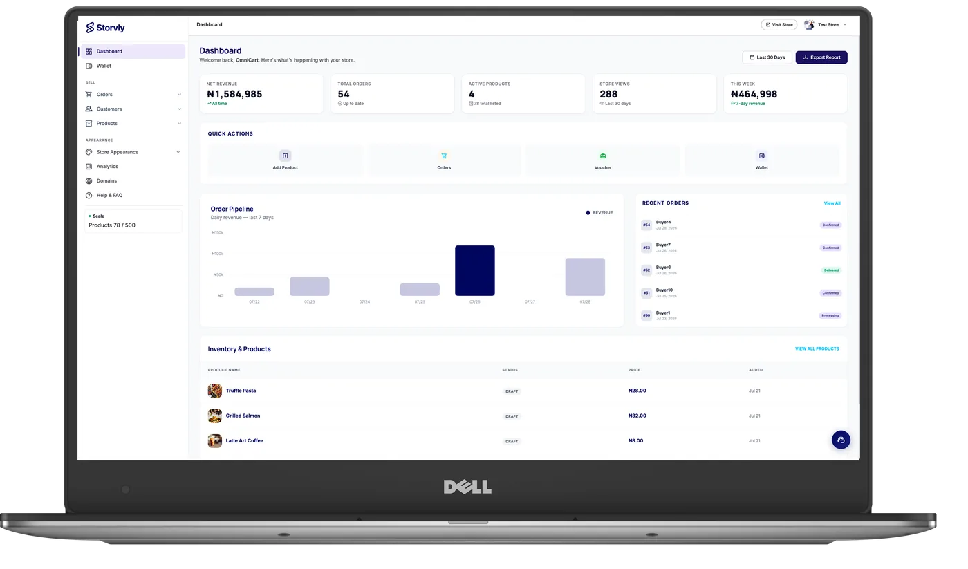 Storvly dashboard analytics view